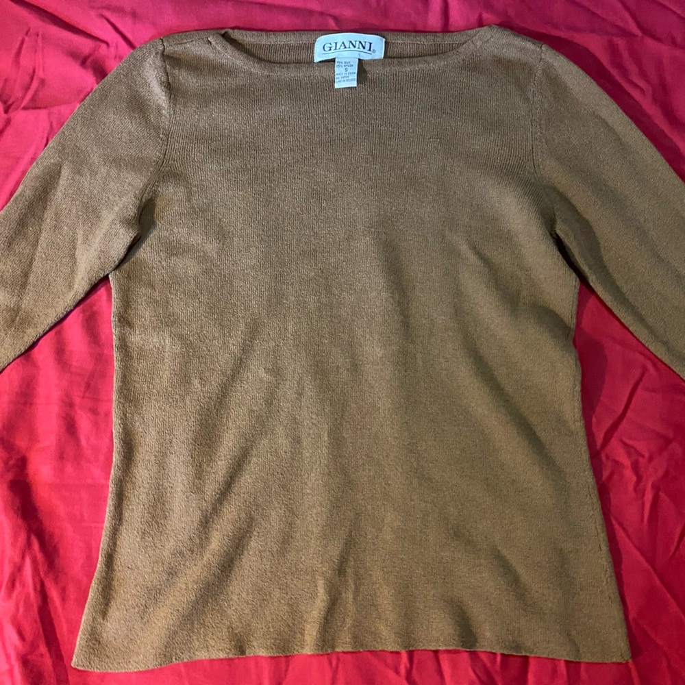 Gianni Brown Silk Blend Sweater 3/4 Length Sleeve Soft Knit Chestnut Autumn